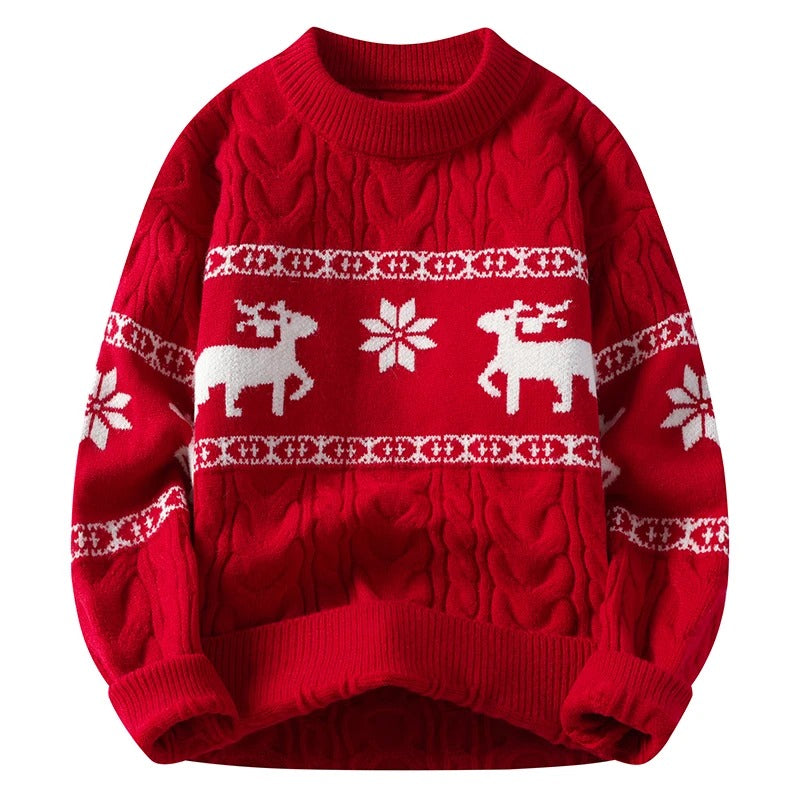 Suéter navideño para hombre – Suéter de invierno de punto trenzado, con renos y copos de nieve