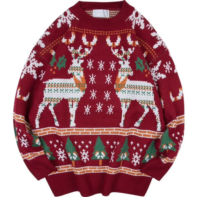 Unisex-julesweater med elgmotiv – Strikket trøje med lange ærmer