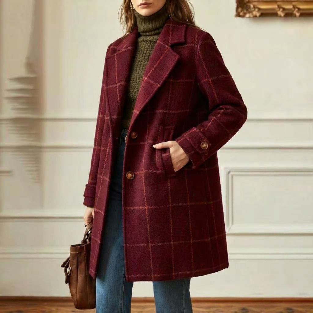 Manteau en laine à carreaux