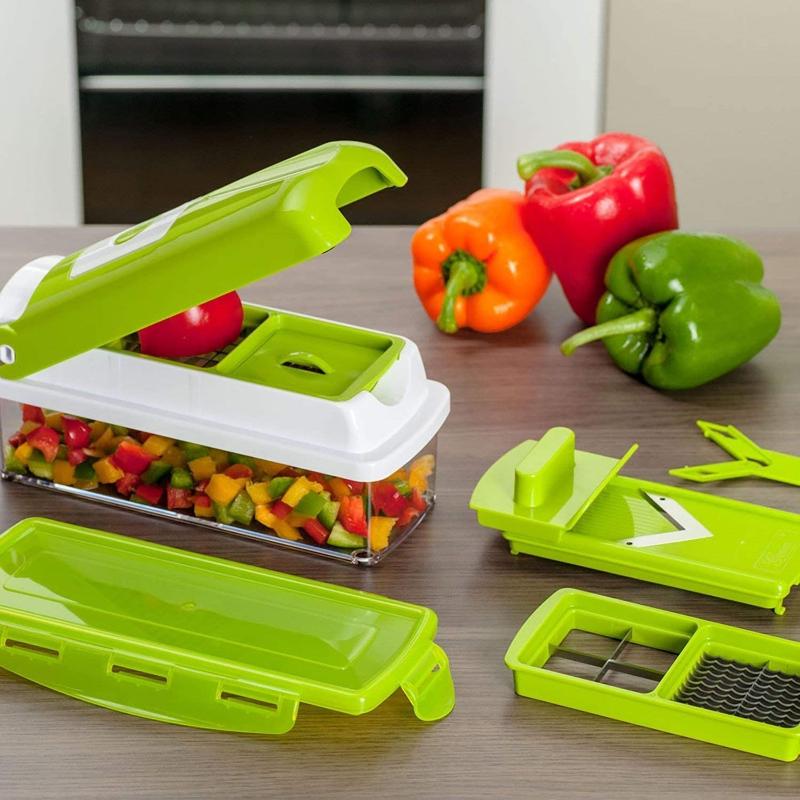Tagliaverdure 12-in-1 per cucinare rapidamente – Tritatutto da cucina multifunzione per affettare e sminuzzare