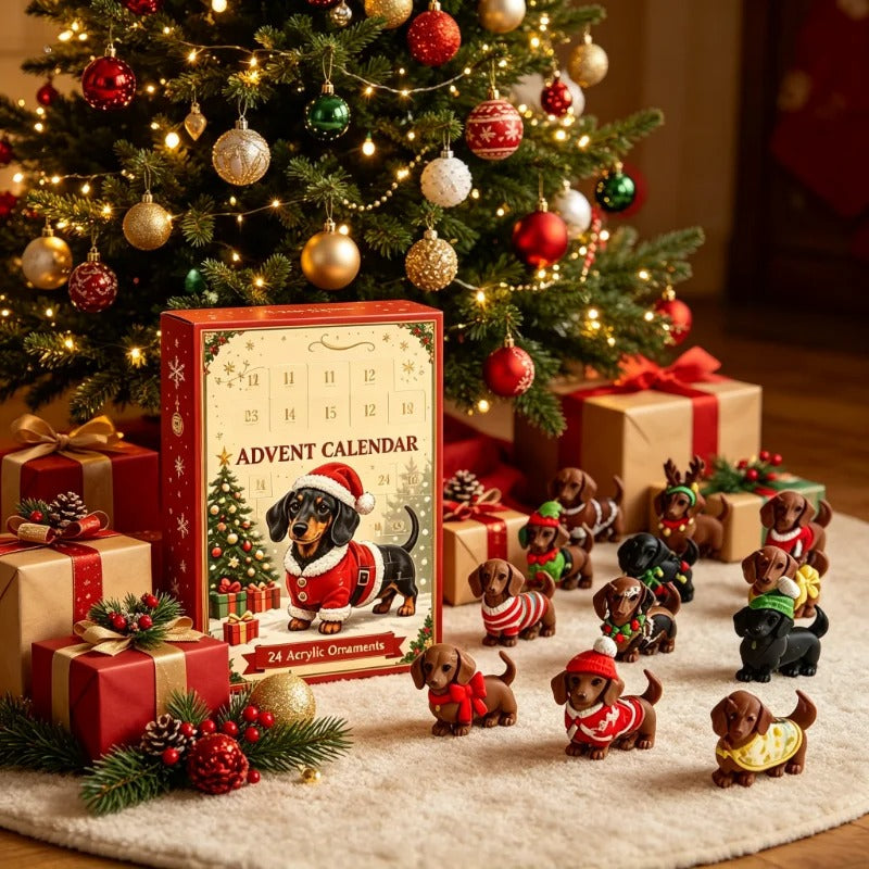 Neuer Adventskalender für 2026 – 24-Tage-Countdown-Kalender mit süßer 3D-Dackelfigur – Weihnachtsdekoration und Geschenkekalender