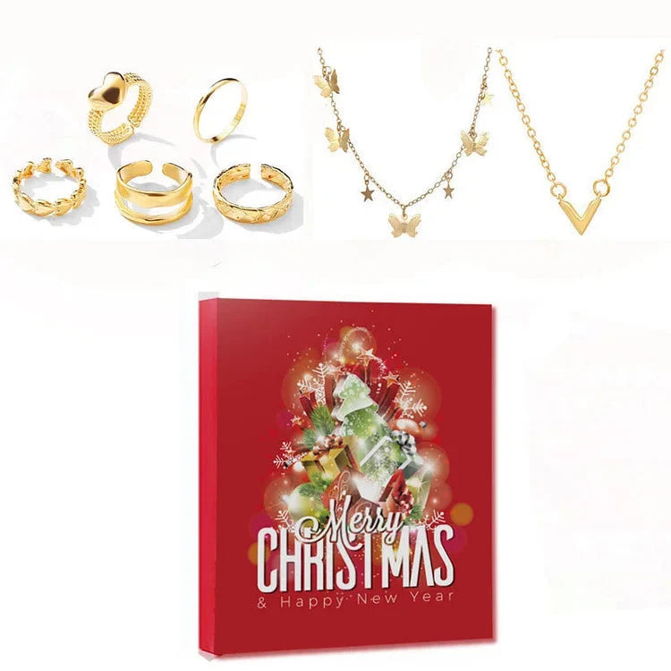 Calendario dell’Avvento con gioielli e 24 pezzi - collane, bracciali e orecchini con finitura dorata e argentata - regalo per il conto alla rovescia fino a Natale