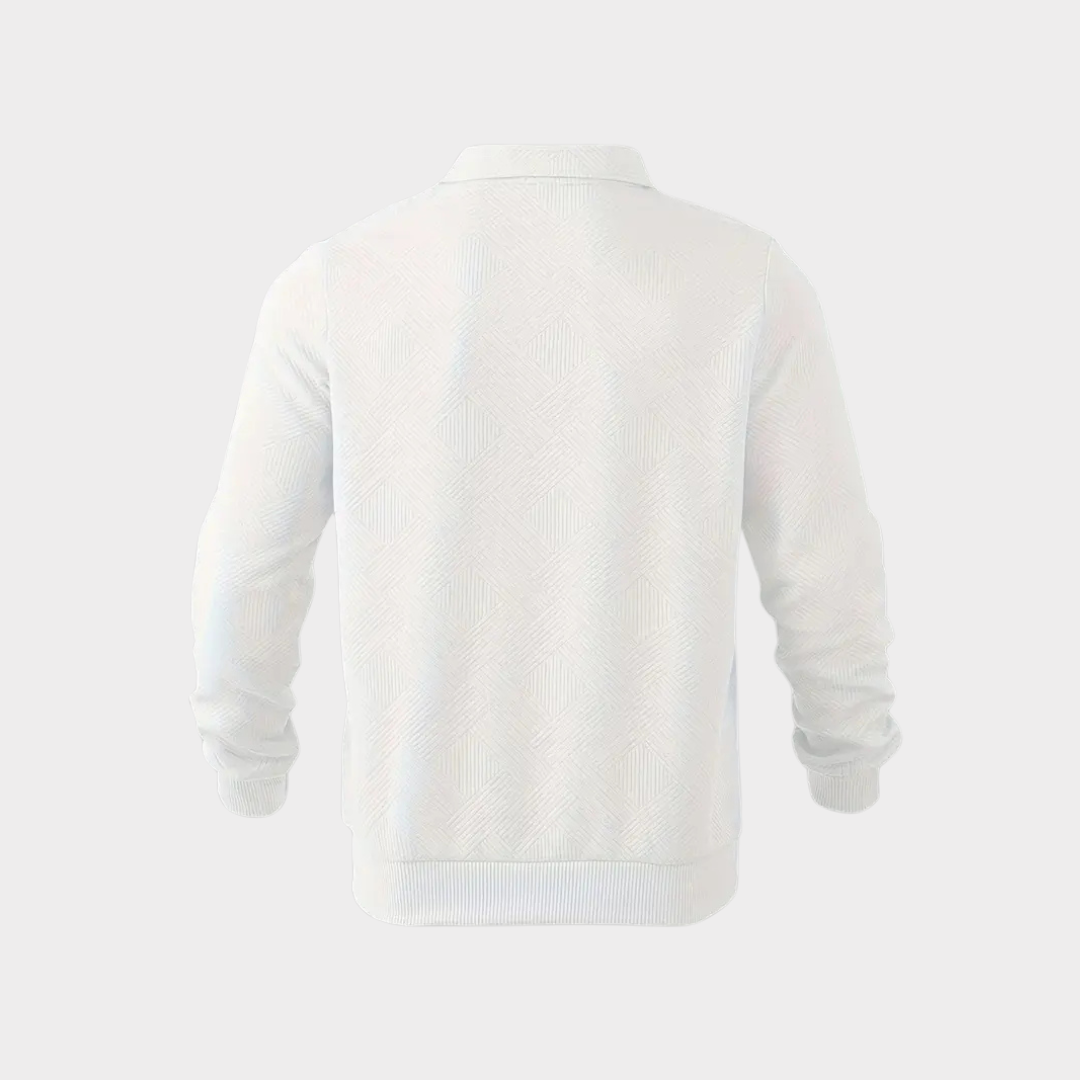 Hvid herretrøje med mønster, langærmet og krave. Perfekt til casual eller formel brug. Stilfuldt design, komfortabel pasform.