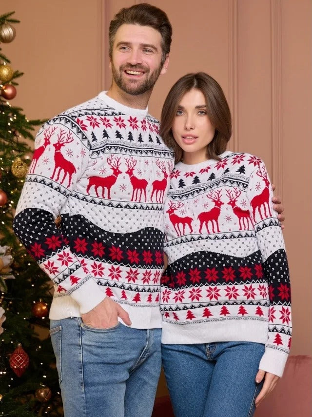 Pulls de Noël assortis pour couples et familles – Pull en maille de style nordique