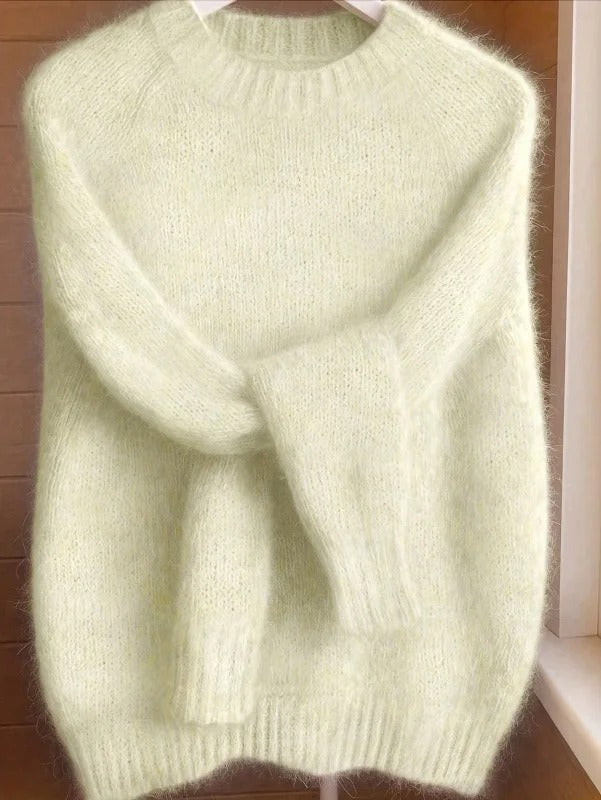 Pull doux en maille mélangée mohair pour femme - Pull à col rond et à la coupe décontractée