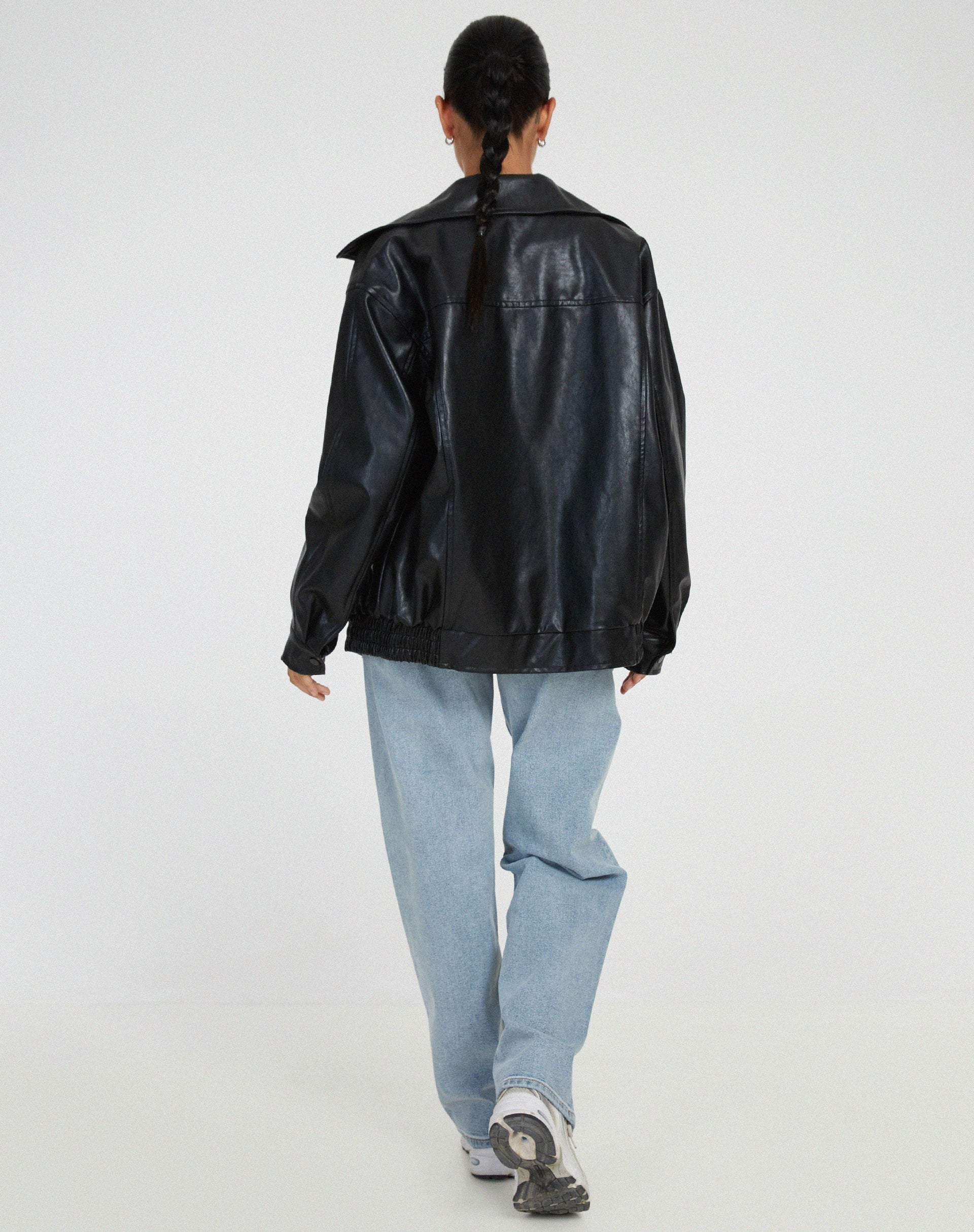 Chaqueta bomber oversize de PU - Marrón oscuro estilo urbano