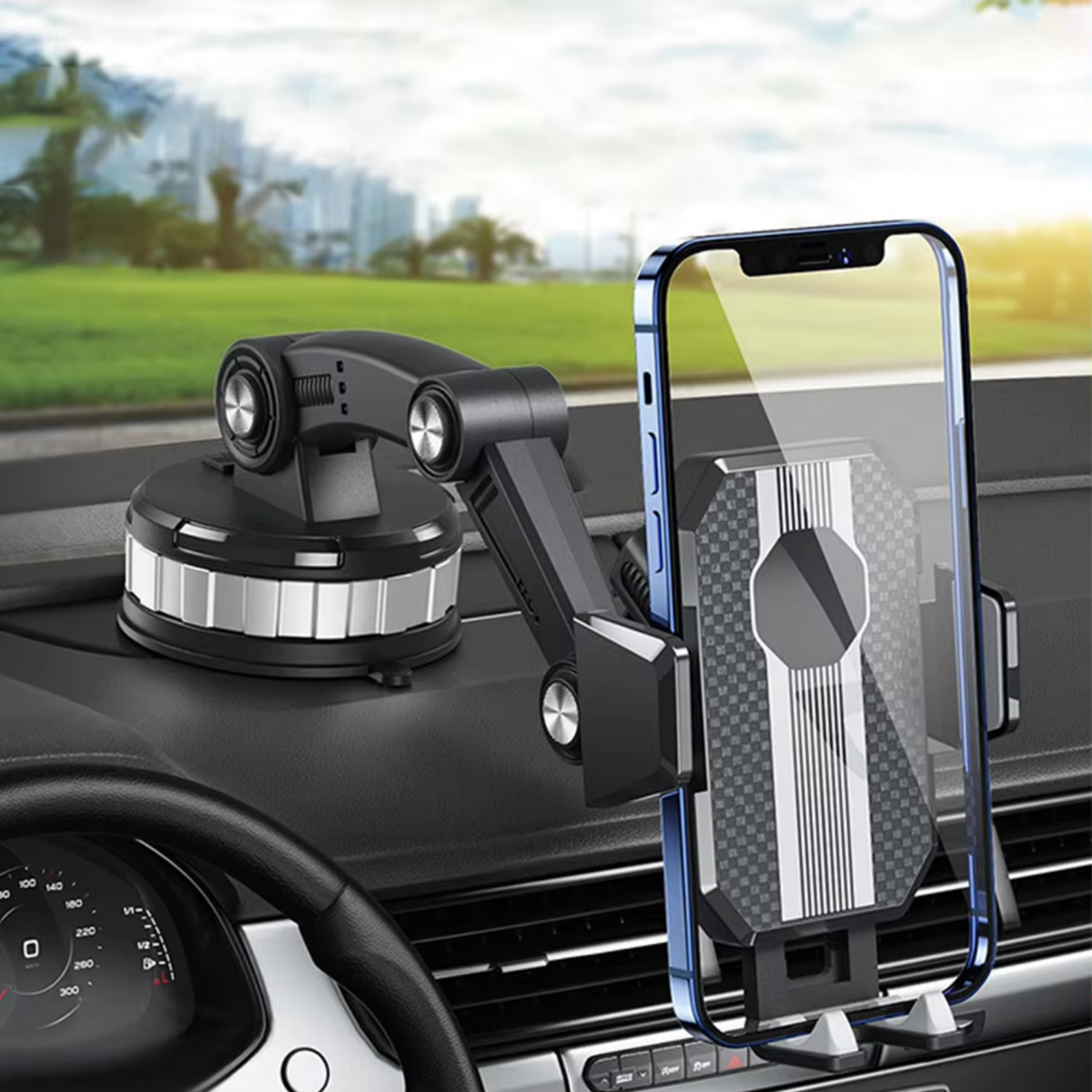 Supporto per cellulare da auto con potente ventosa, rotazione a 360° e utilizzo con una sola mano - supporto universale regolabile