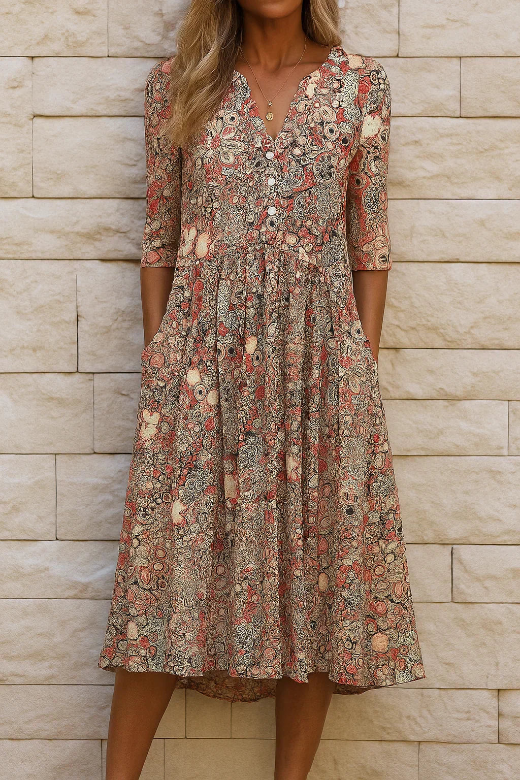 Anmutiges und elegantes Midikleid mit V-Ausschnitt