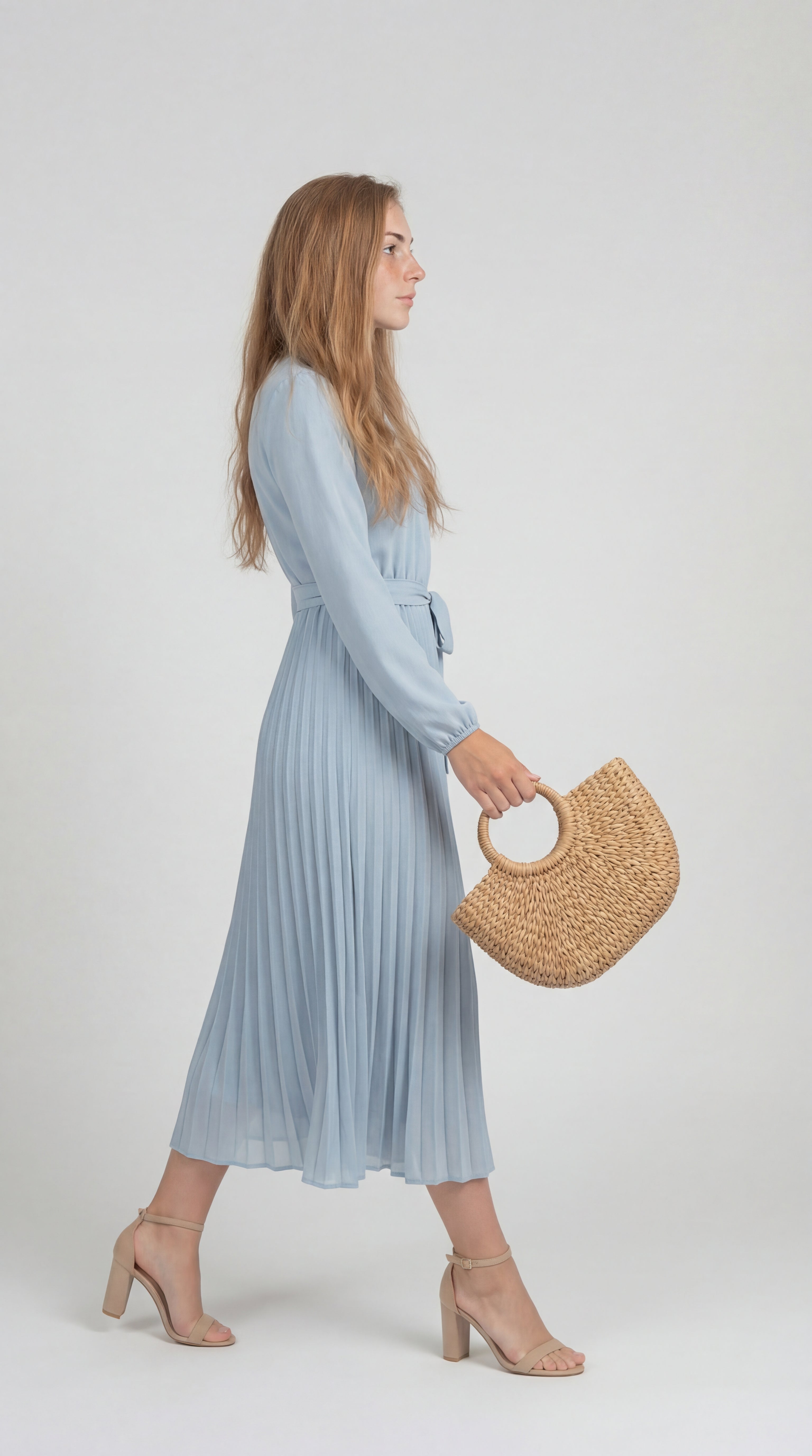 Rochie midi plisată pentru femei cu curea în talie