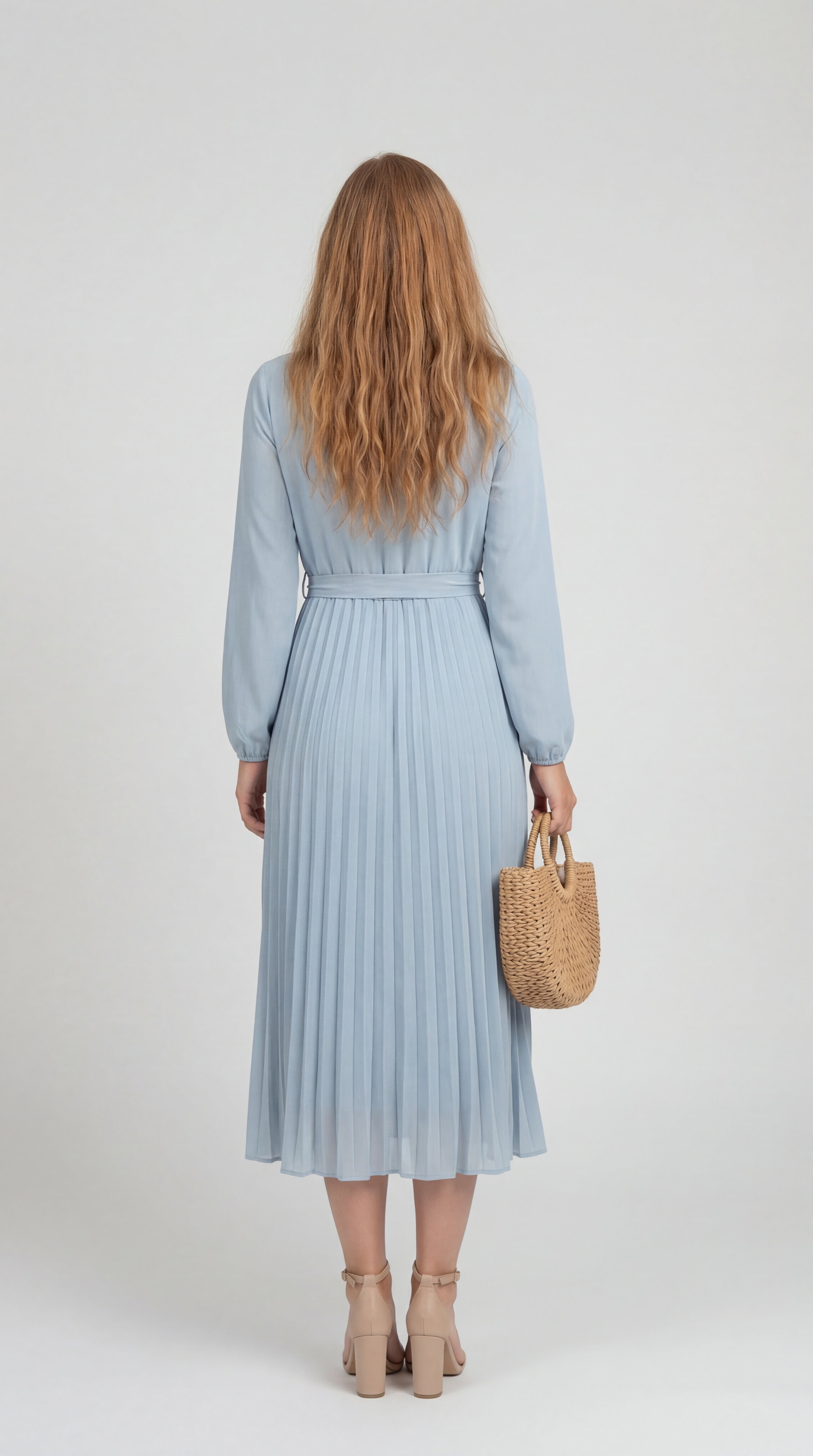 Rochie midi plisată pentru femei cu curea în talie