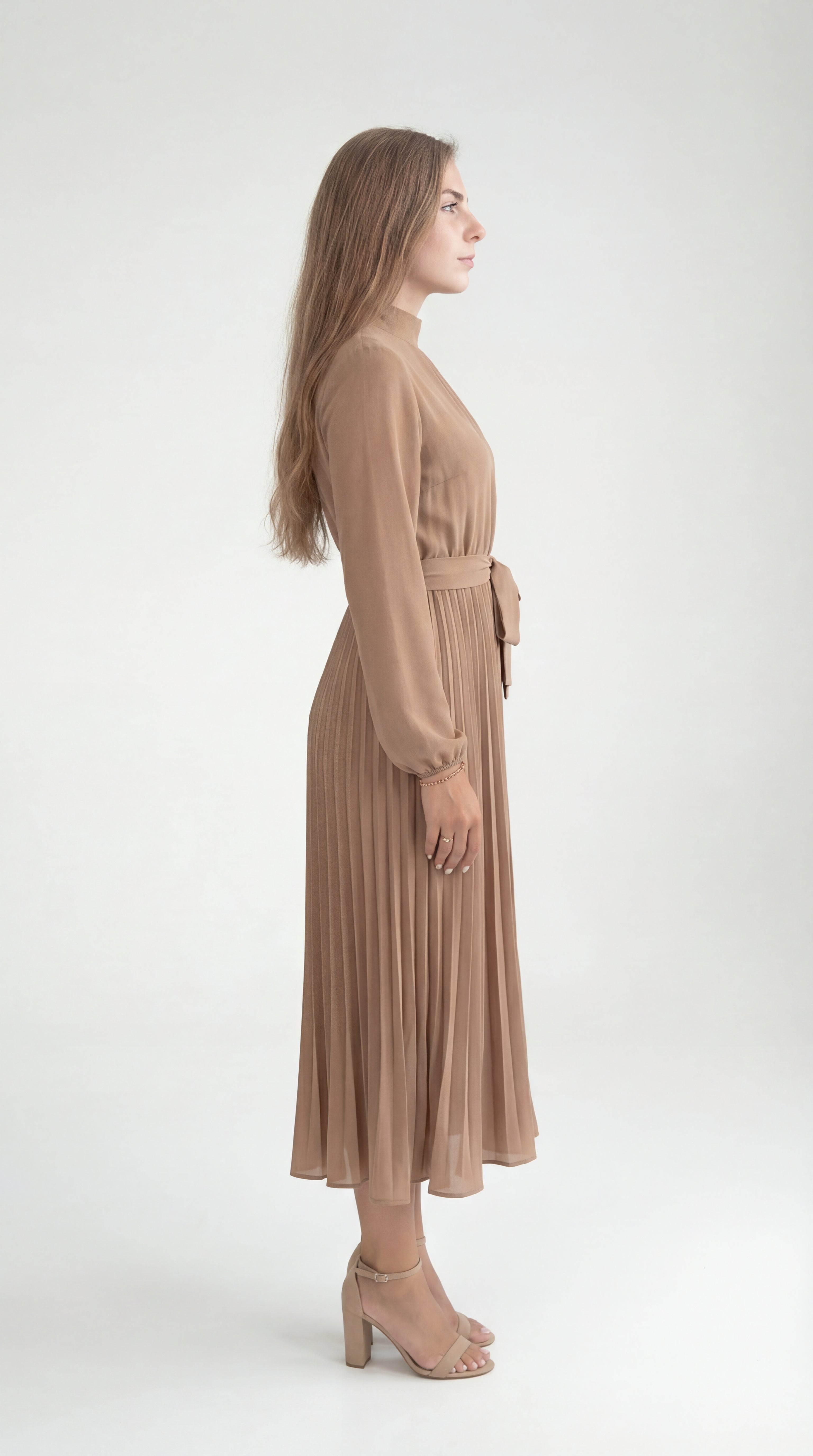 Rochie midi plisată pentru femei cu curea în talie