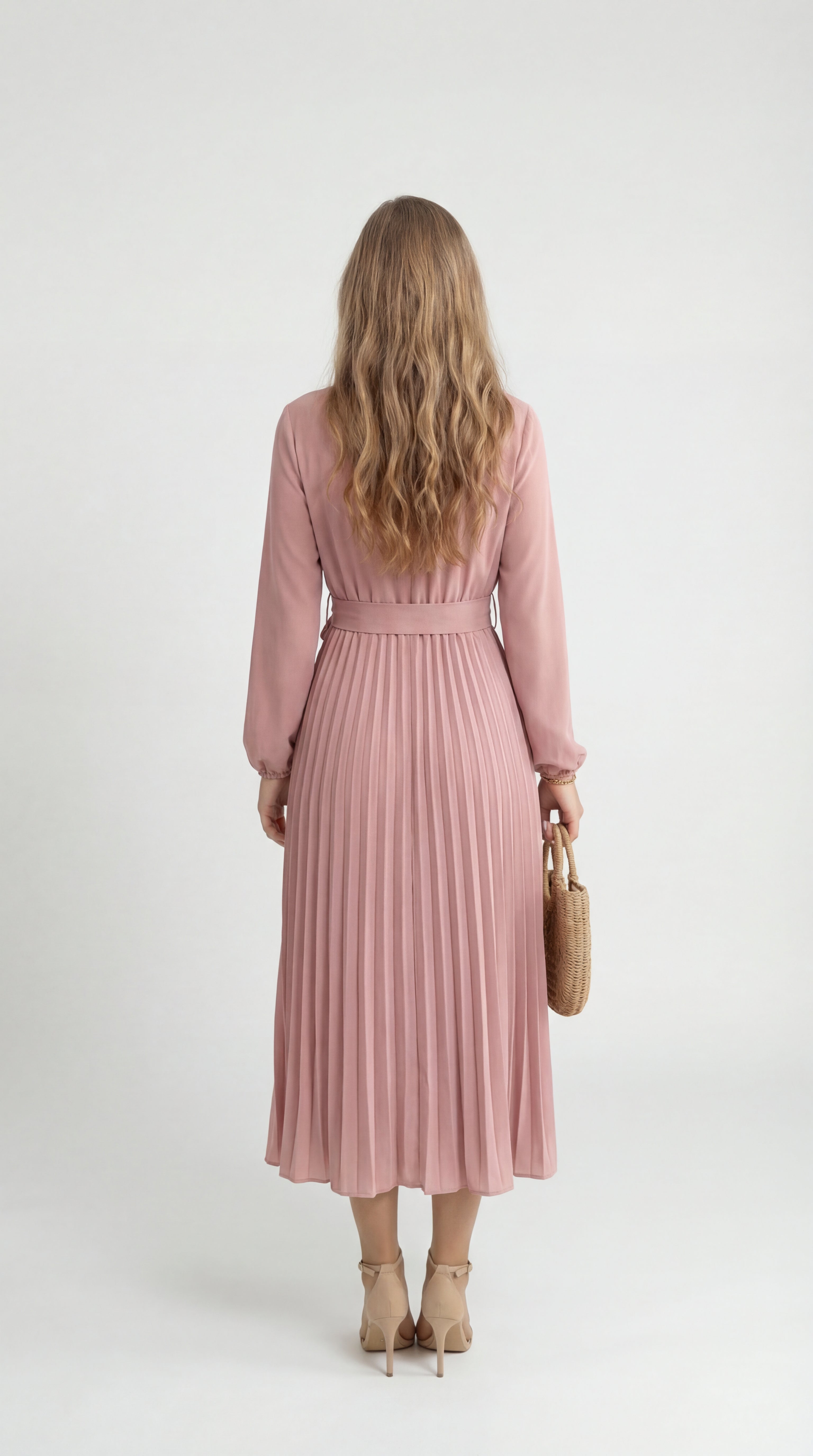 Rochie midi plisată pentru femei cu curea în talie