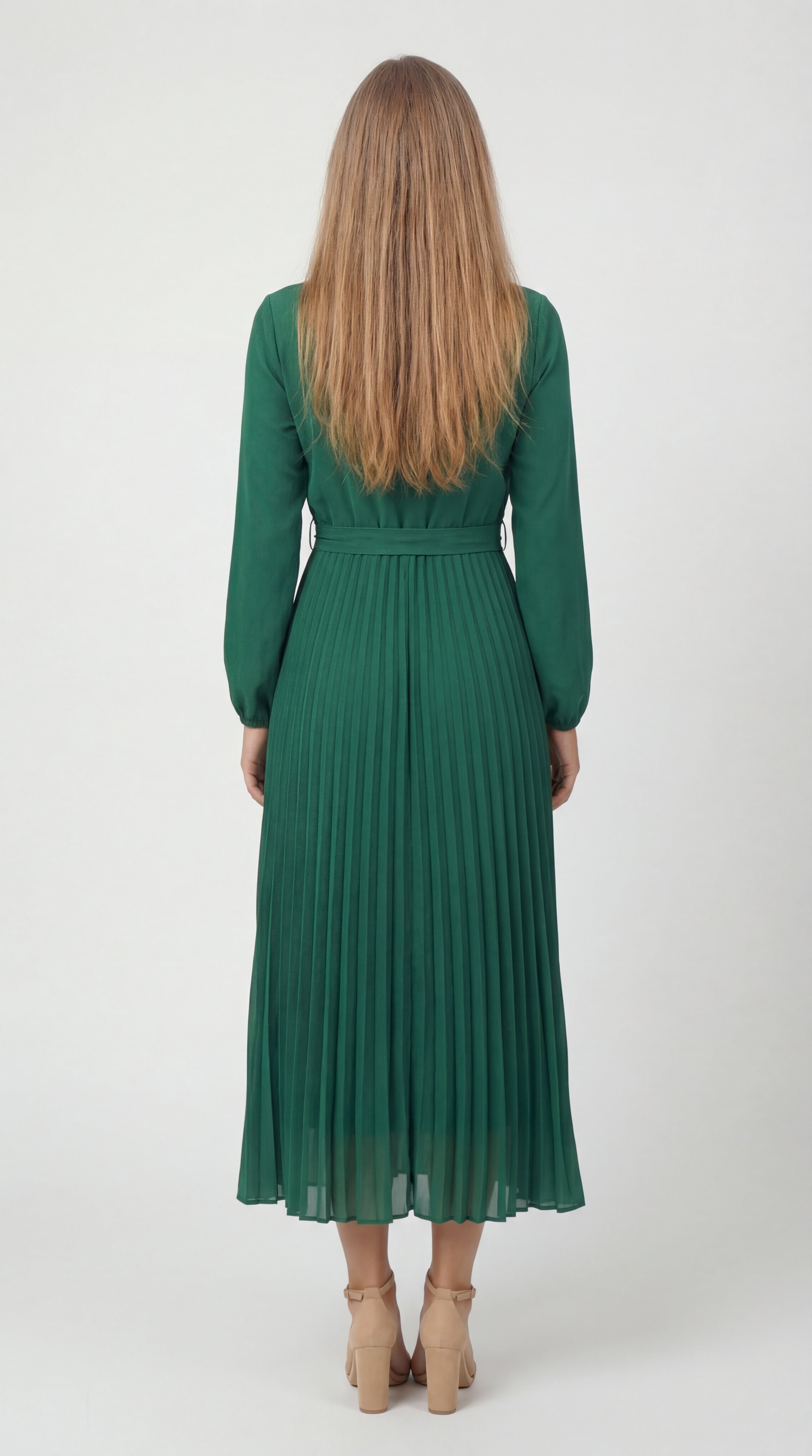 Rochie midi plisată pentru femei cu curea în talie