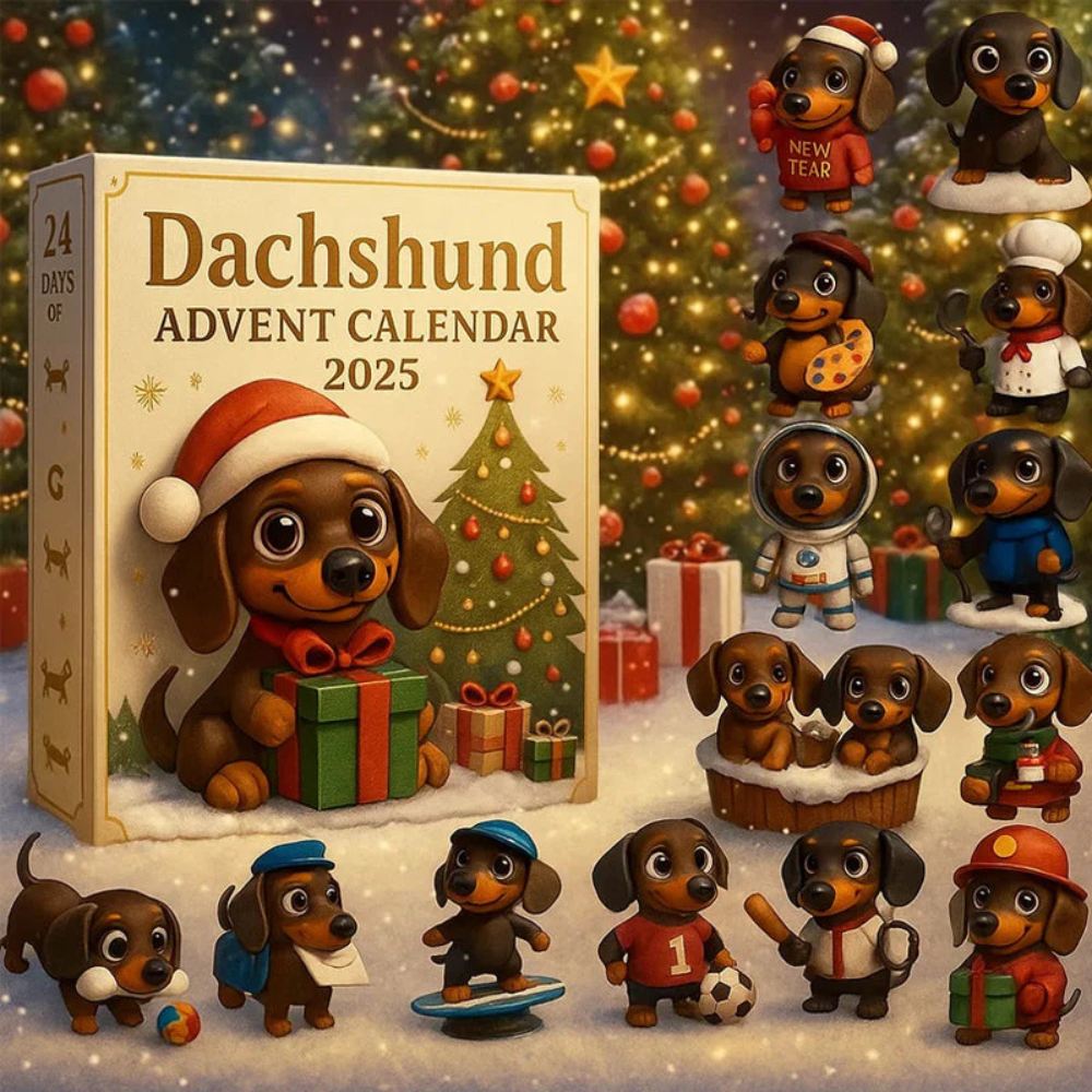 Calendario dell’Avvento 2026 del bassotto con 24 statuine di bassotti dipinte a mano | Oggetto da collezione per il conto alla rovescia fino a Natale, per gli amanti dei cani