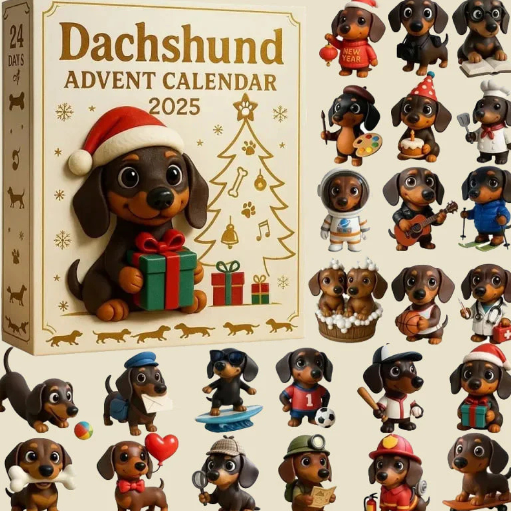 Calendario dell’Avvento 2026 del bassotto con 24 statuine di bassotti dipinte a mano | Oggetto da collezione per il conto alla rovescia fino a Natale, per gli amanti dei cani