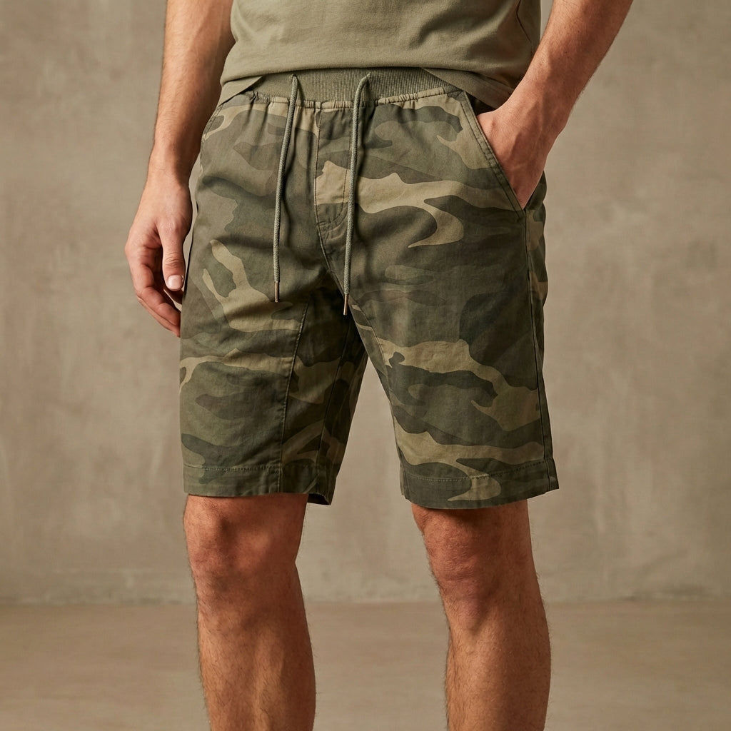 Pantaloni scurți cargo camuflaj pentru bărbați – pantaloni scurți utilitari până la genunchi cu talie reglabilă
