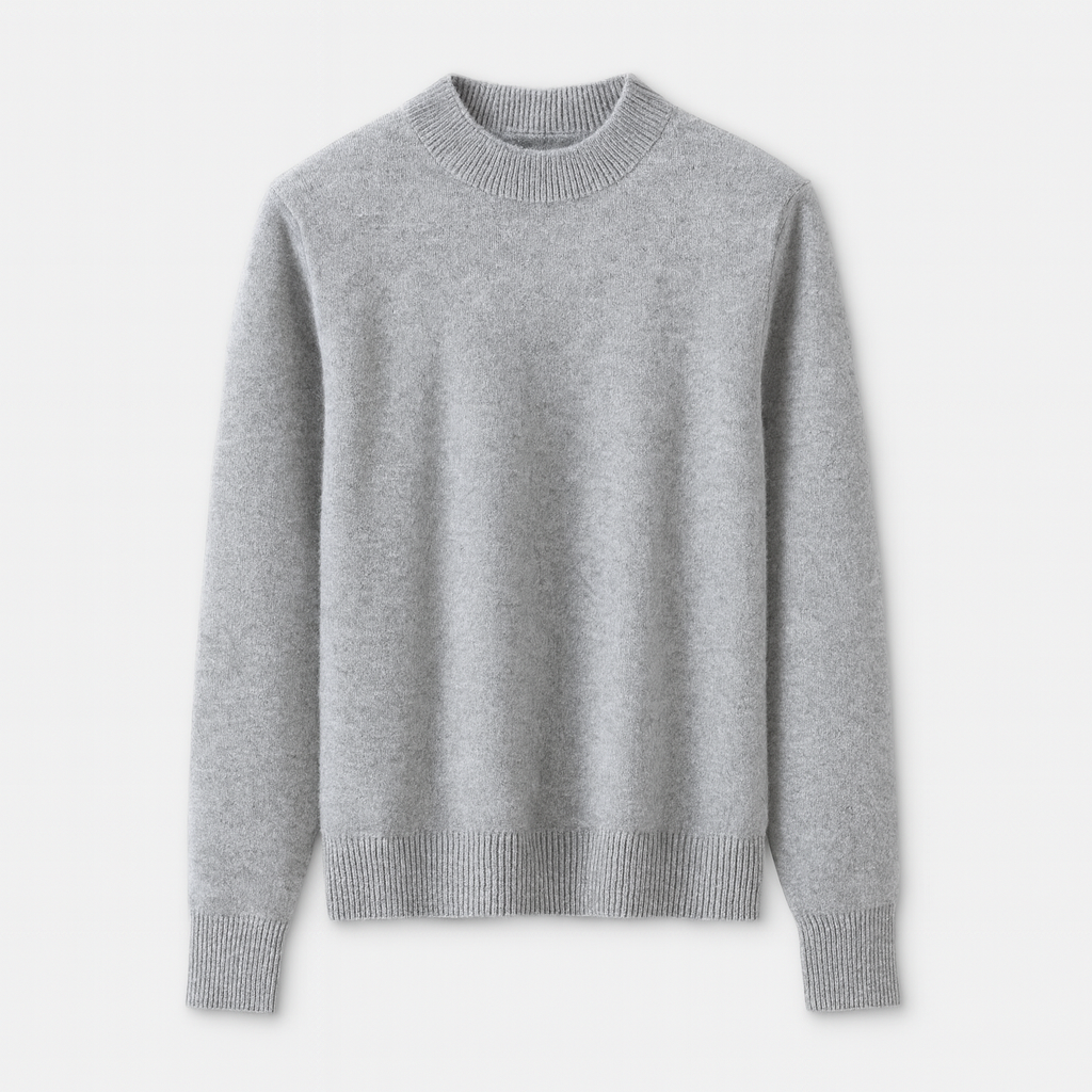 Gray Cashmere Pullover 100% | Half Turtleneck Knit Winter Woman