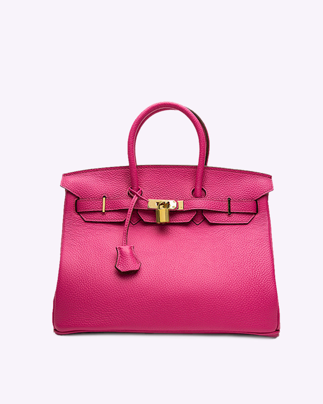 Lyserød Birkin-taske i læder med guldlås og håndtag. Eksklusiv designerhåndtaske, luksusmodeaccessory, ikonisk stil.