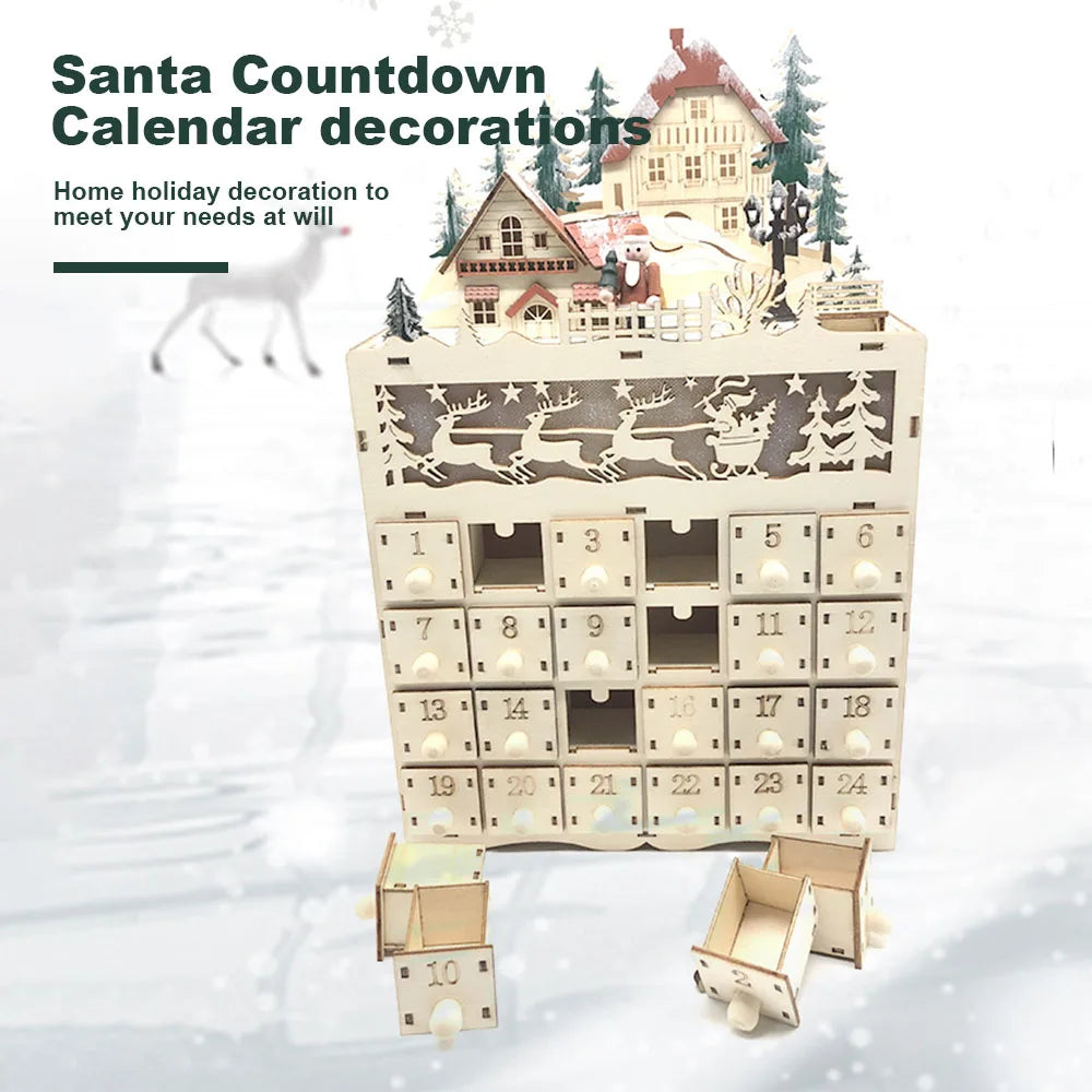 Wooden Advent calendar - 24 compartments with warm LED lights & Christmas atmosphere