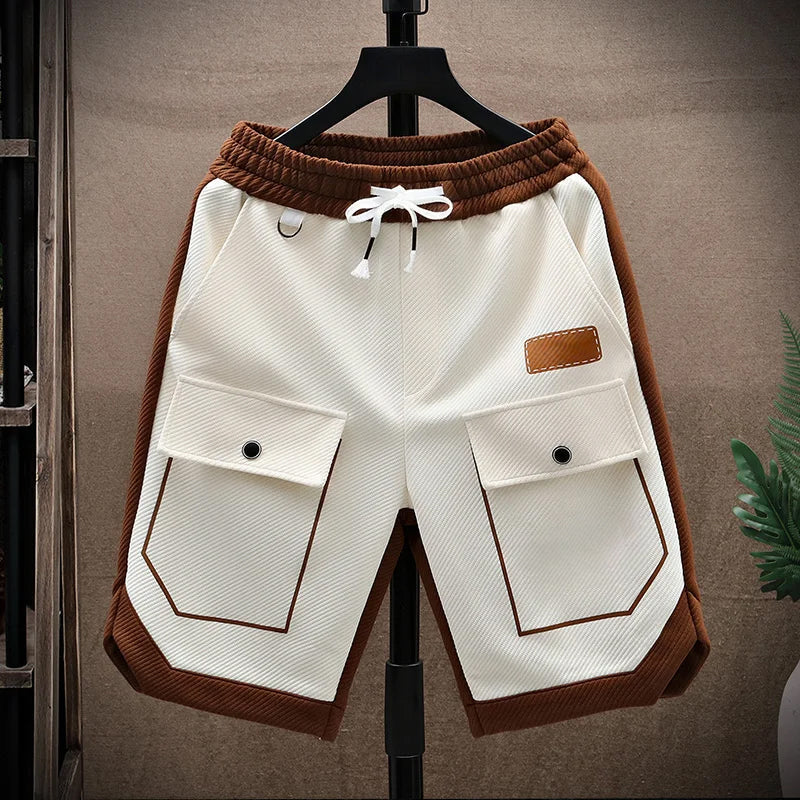 Loose Cargo Shorts for Men - Contrast Panels and Drawstring Waist