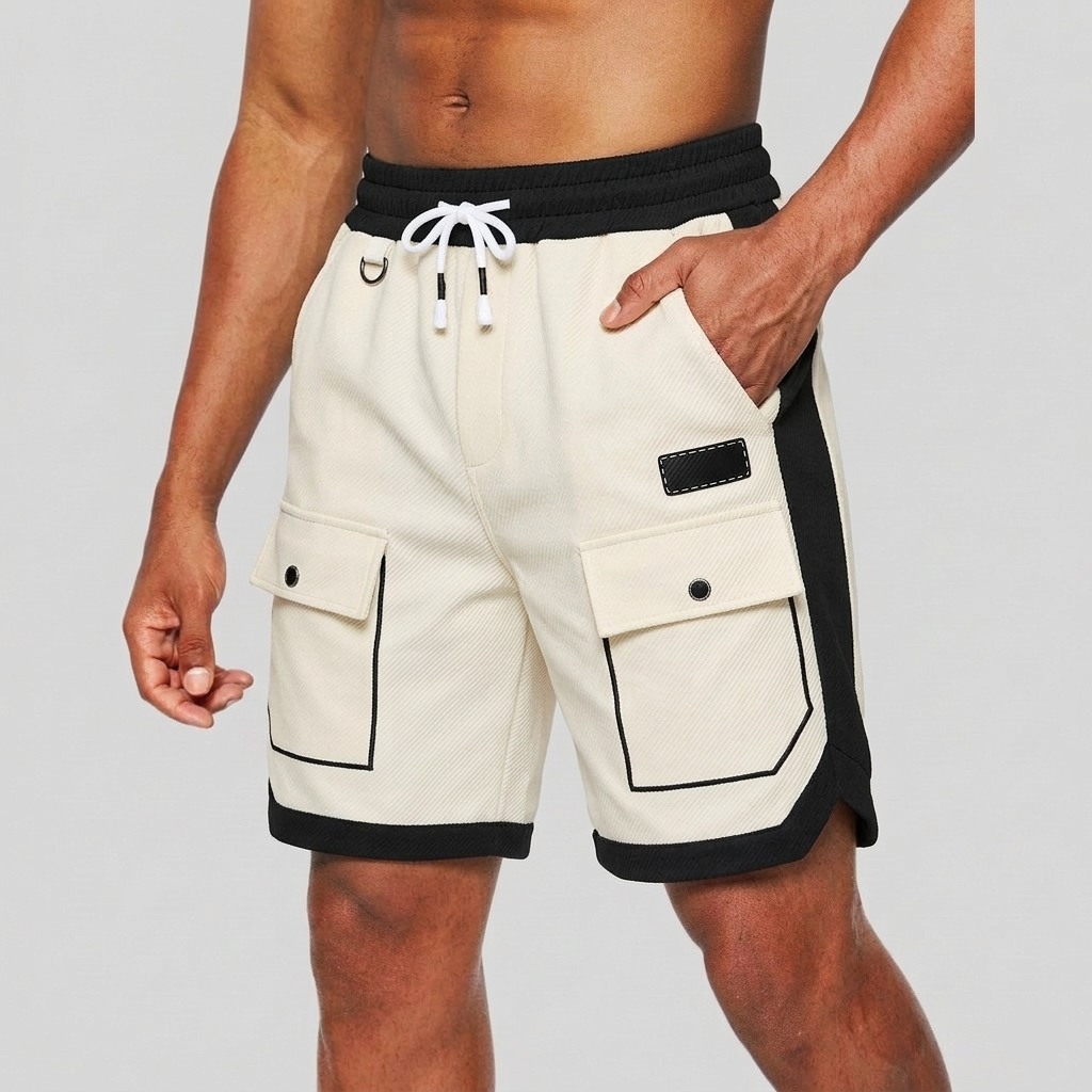 Løse Cargo Shorts til Mænd - Kontrastpaneler og Snøre i Taljen