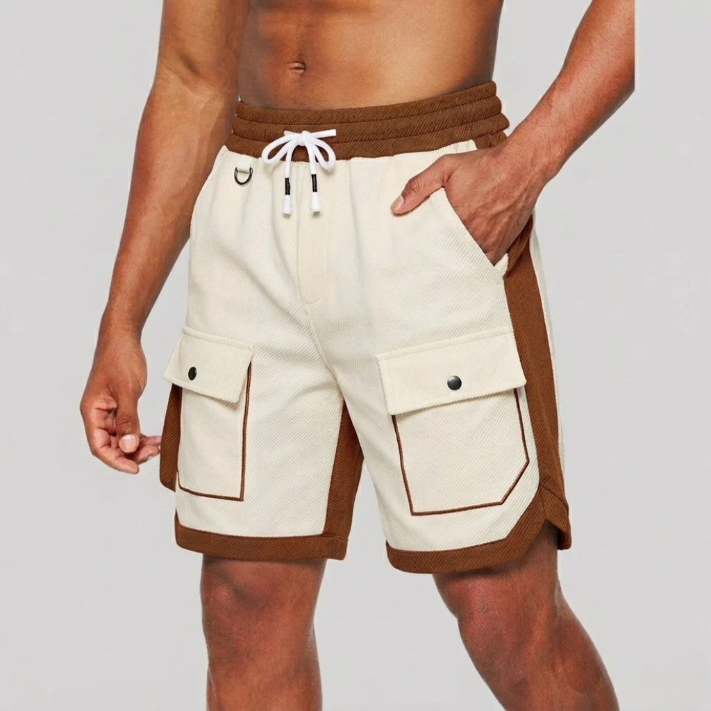 Loose Cargo Shorts for Men - Contrast Panels and Drawstring Waist