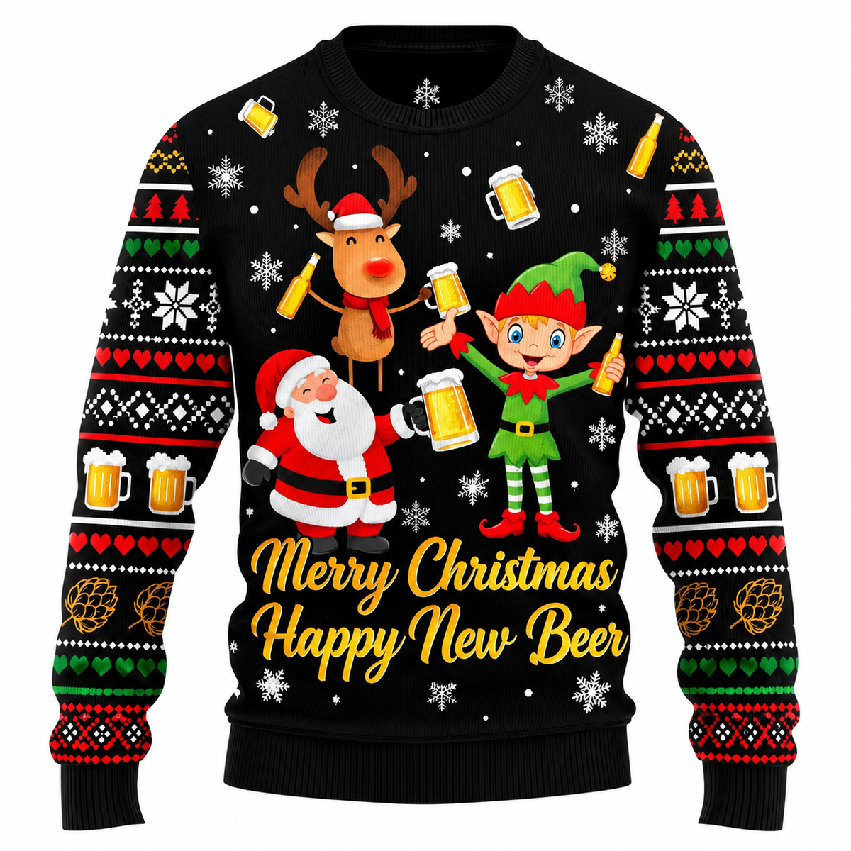 Maglione natalizio Jingle Beers per uomo - Divertente maglione natalizio unisex con stampa 3D