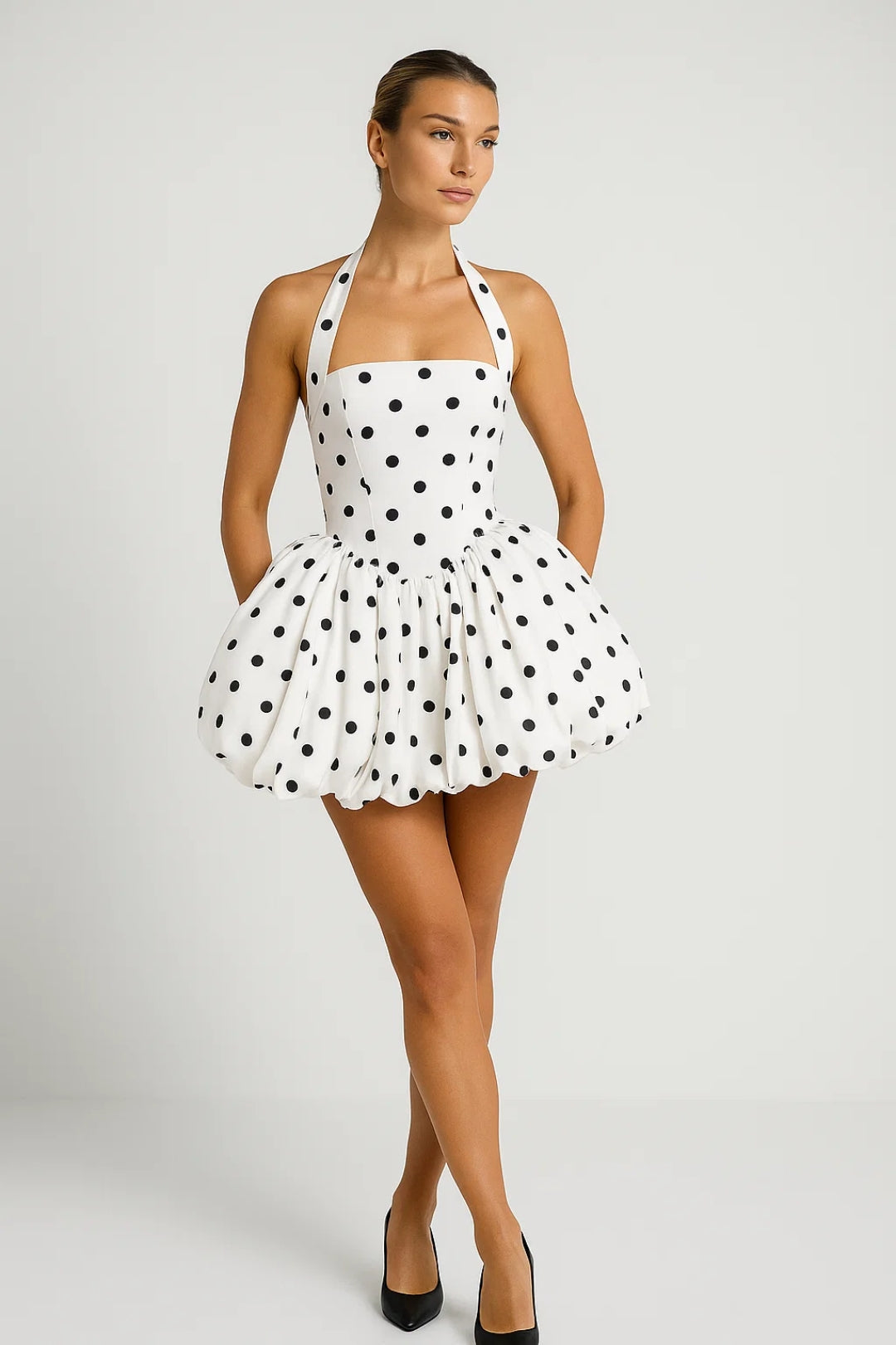 Minivestito con scollo all'americana e gonna voluminosa | Abito da festa da donna in stile vintage | Abito senza maniche con corpetto aderente e gonna ampia