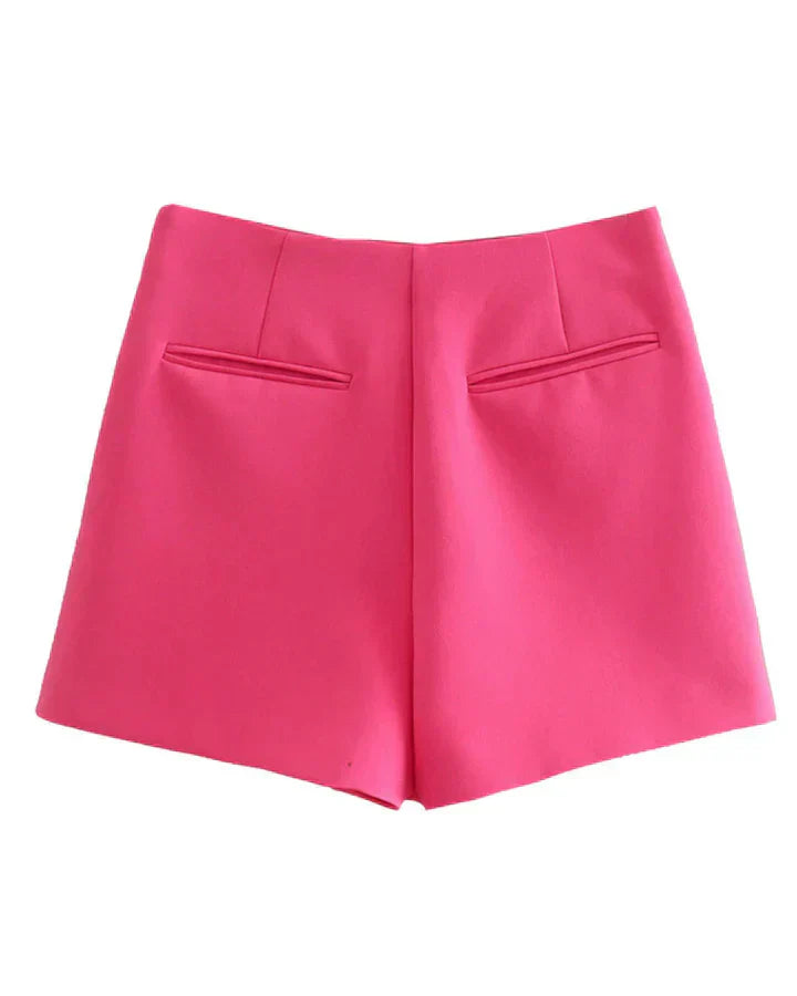 Calções elegantes para mulher com cintura alta e corte ajustado