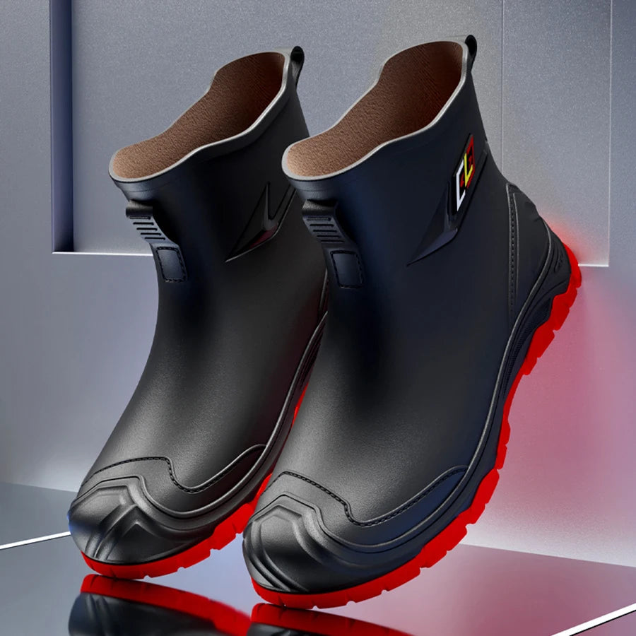 Bottes en caoutchouc rouges et imperméables pour hommes