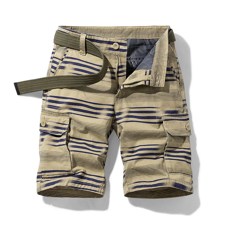 Lette Stribede Cargo-shorts til Mænd med Flere Lommer