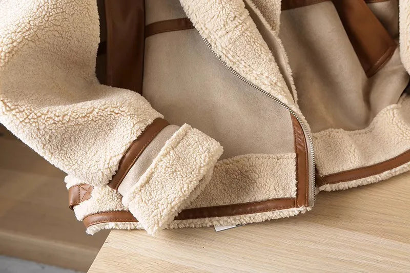 Giacca in pile patchwork da donna - Giacca invernale casual con cerniera