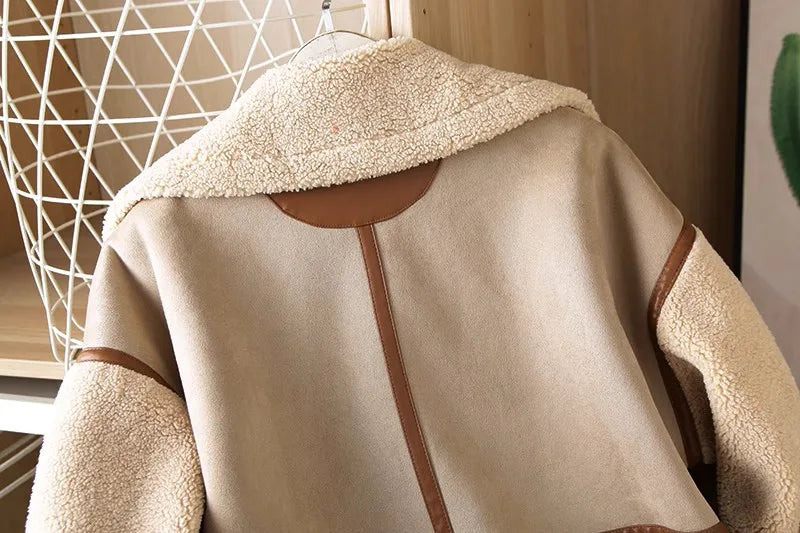 Giacca in pile patchwork da donna - Giacca invernale casual con cerniera