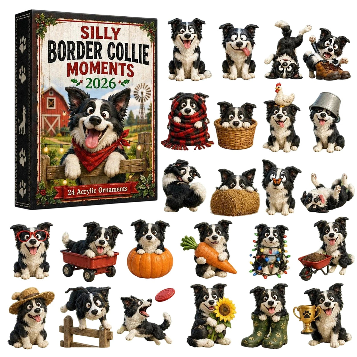 Collie Moments Adventskalender 24 Stuks 2D Platte Acryl Honden Hangdecoraties Kerstboomdecoratie Cadeautje voor in de Kerstsok 2026 - AliExpress 15