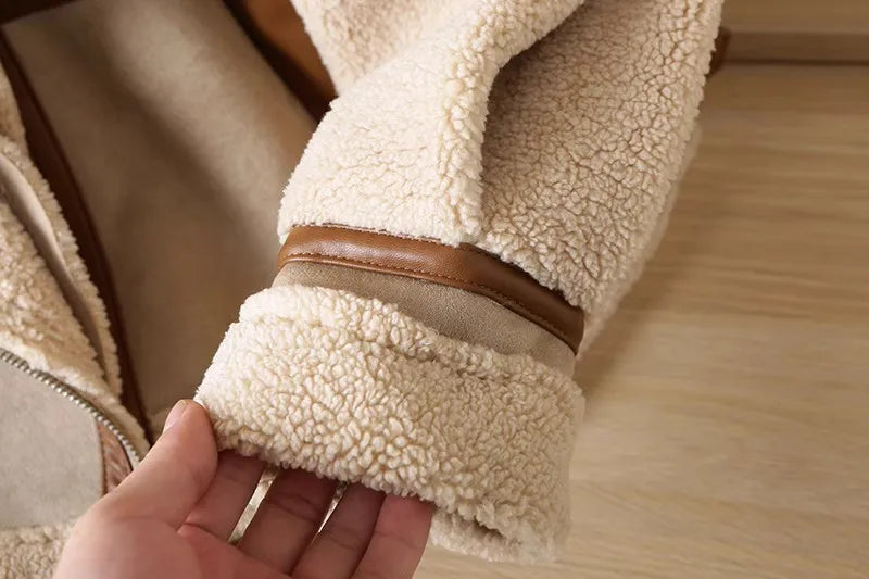 Giacca in pile patchwork da donna - Giacca invernale casual con cerniera