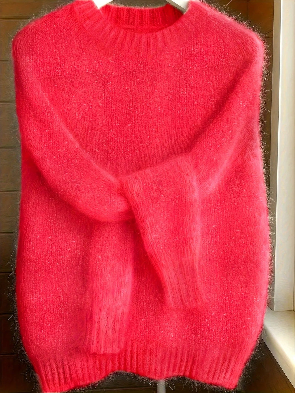 Pull doux en maille mélangée mohair pour femme - Pull à col rond et à la coupe décontractée