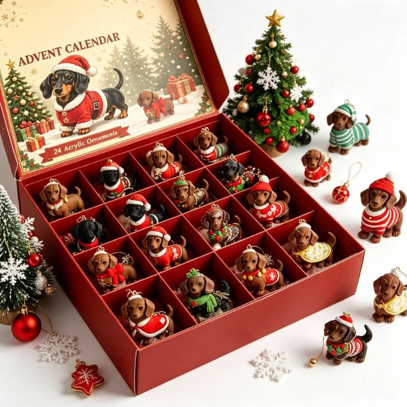 New Christmas calendar for 2026 – 24-day countdown calendar with a cute 3D dachshund figurine – Christmas decoration and gift calendar