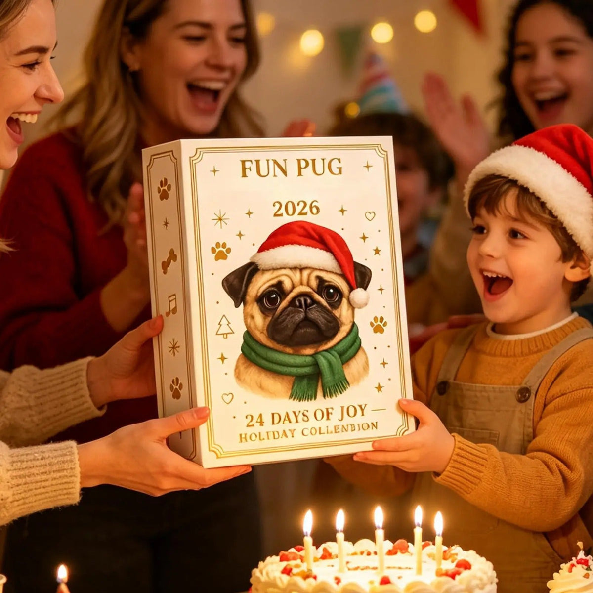 Calendario dell'Avvento natalizio con carlino 2026 – 24 giorni con mini-figurine di cani – Decorazioni e articoli per feste natalizie per calze della Befana, scrivania dell'ufficio o soggiorno
