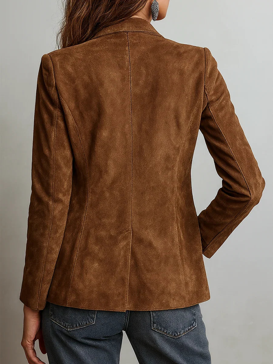 Button-Down Suede Blazer for Women
