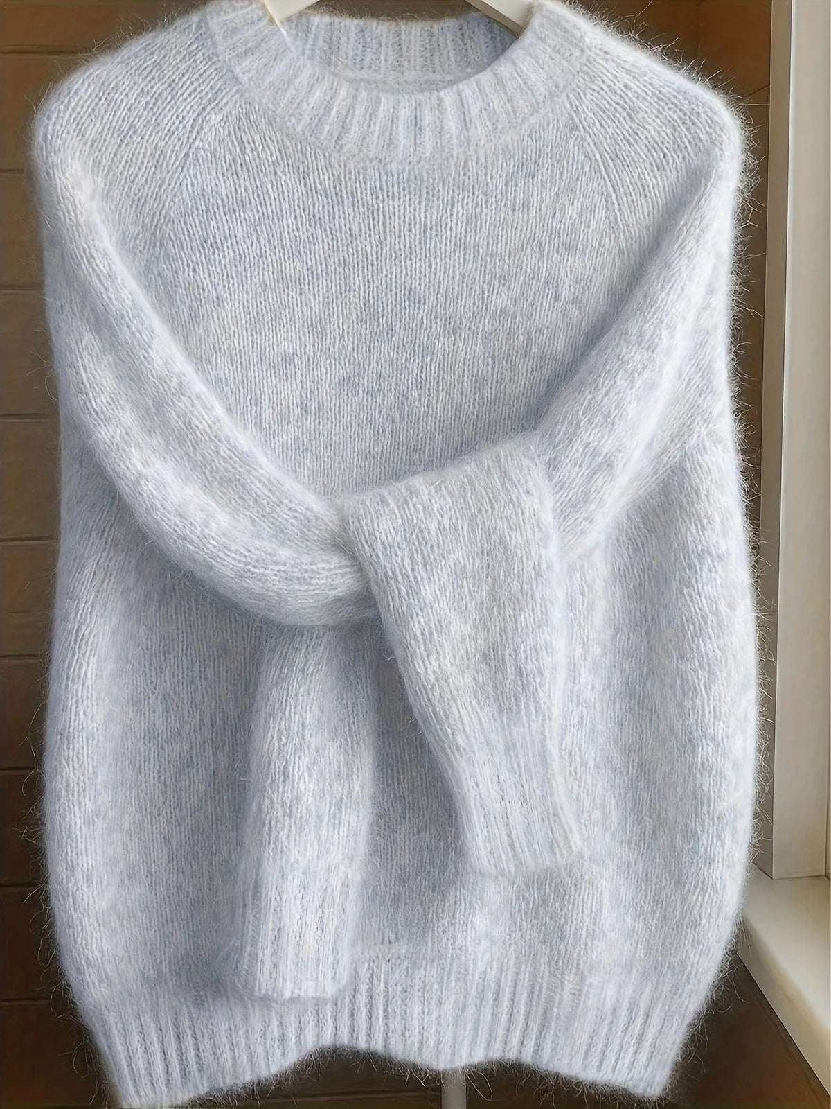 Pull doux en maille mélangée mohair pour femme - Pull à col rond et à la coupe décontractée