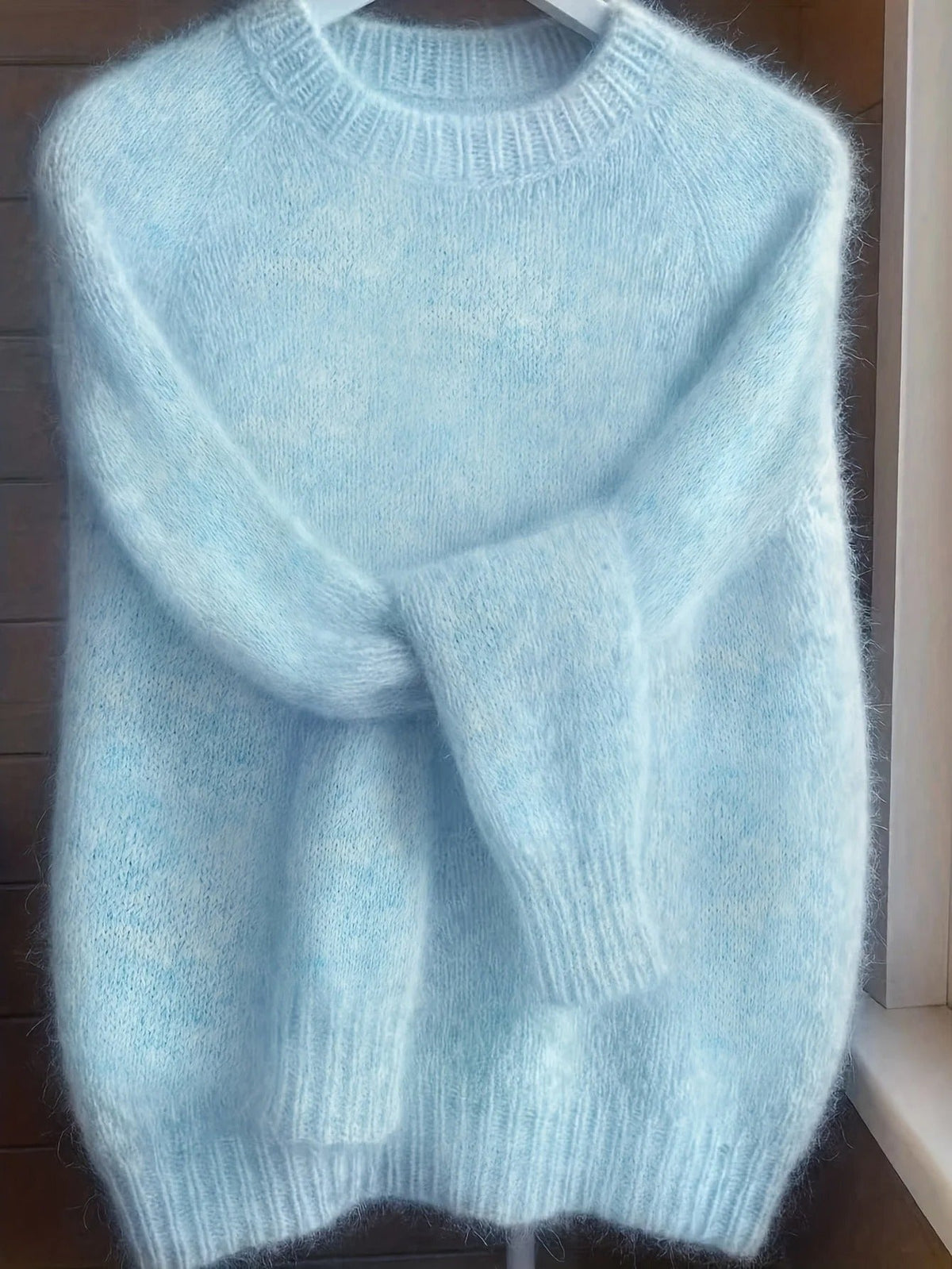 Pull doux en maille mélangée mohair pour femme - Pull à col rond et à la coupe décontractée