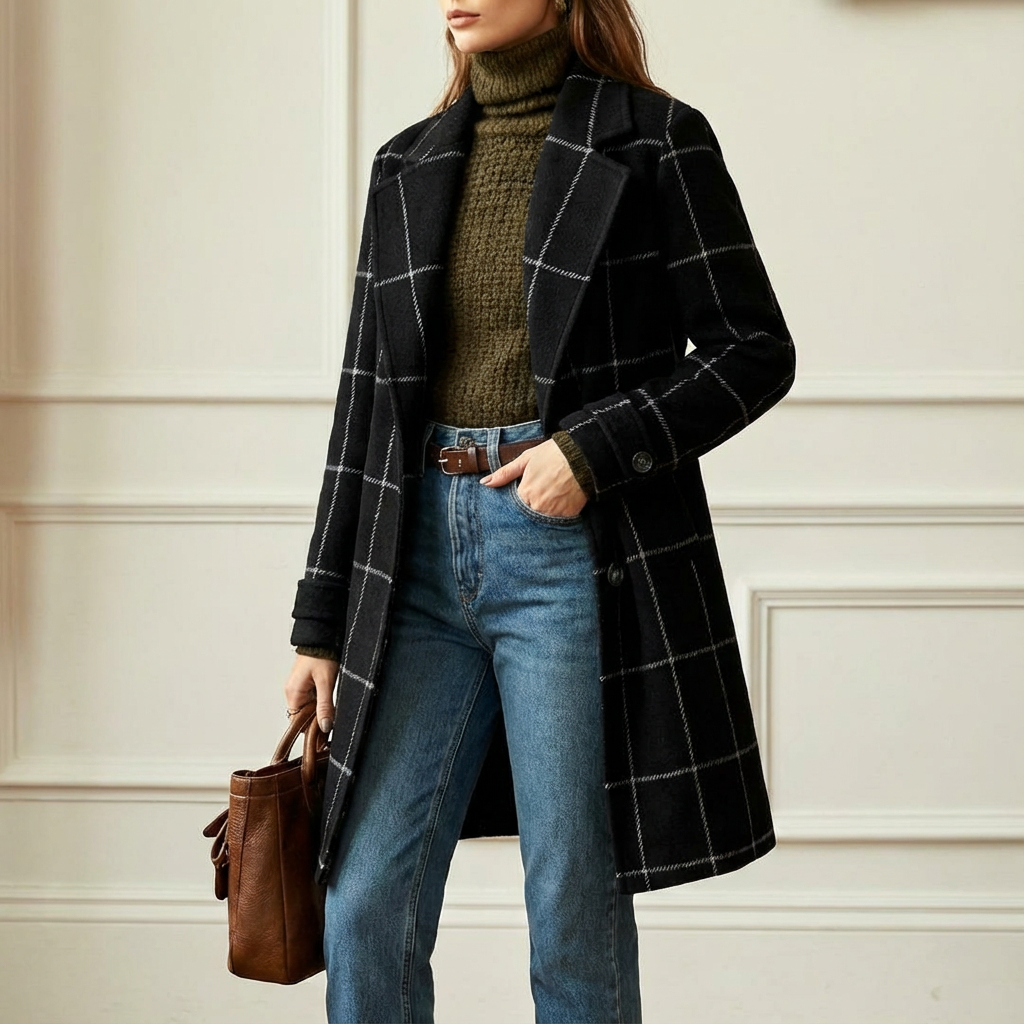 Manteau en laine à carreaux