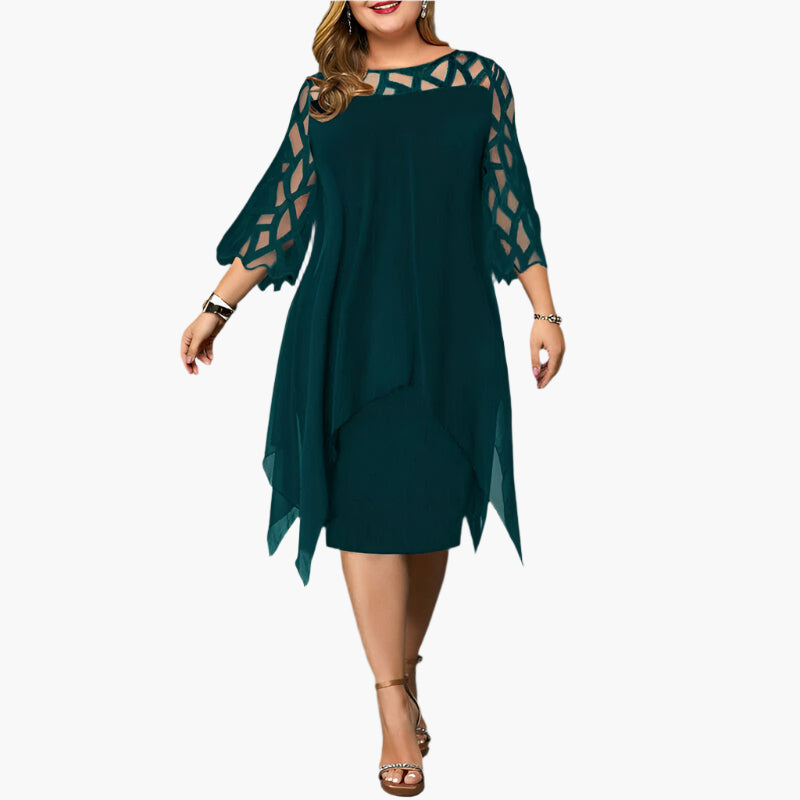 Elegáns midi ruha plus size méretben, női csipkés ujjakkal