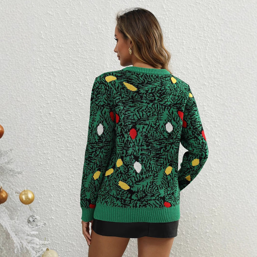 Julesweater nőknek - zöld, jacquardkötésű pulóver ünnepi motívumokkal