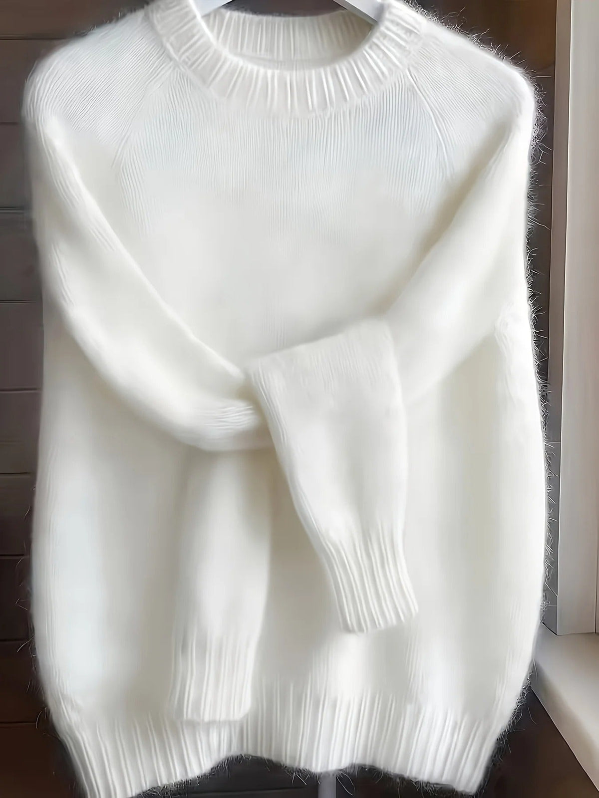 Pull doux en maille mélangée mohair pour femme - Pull à col rond et à la coupe décontractée