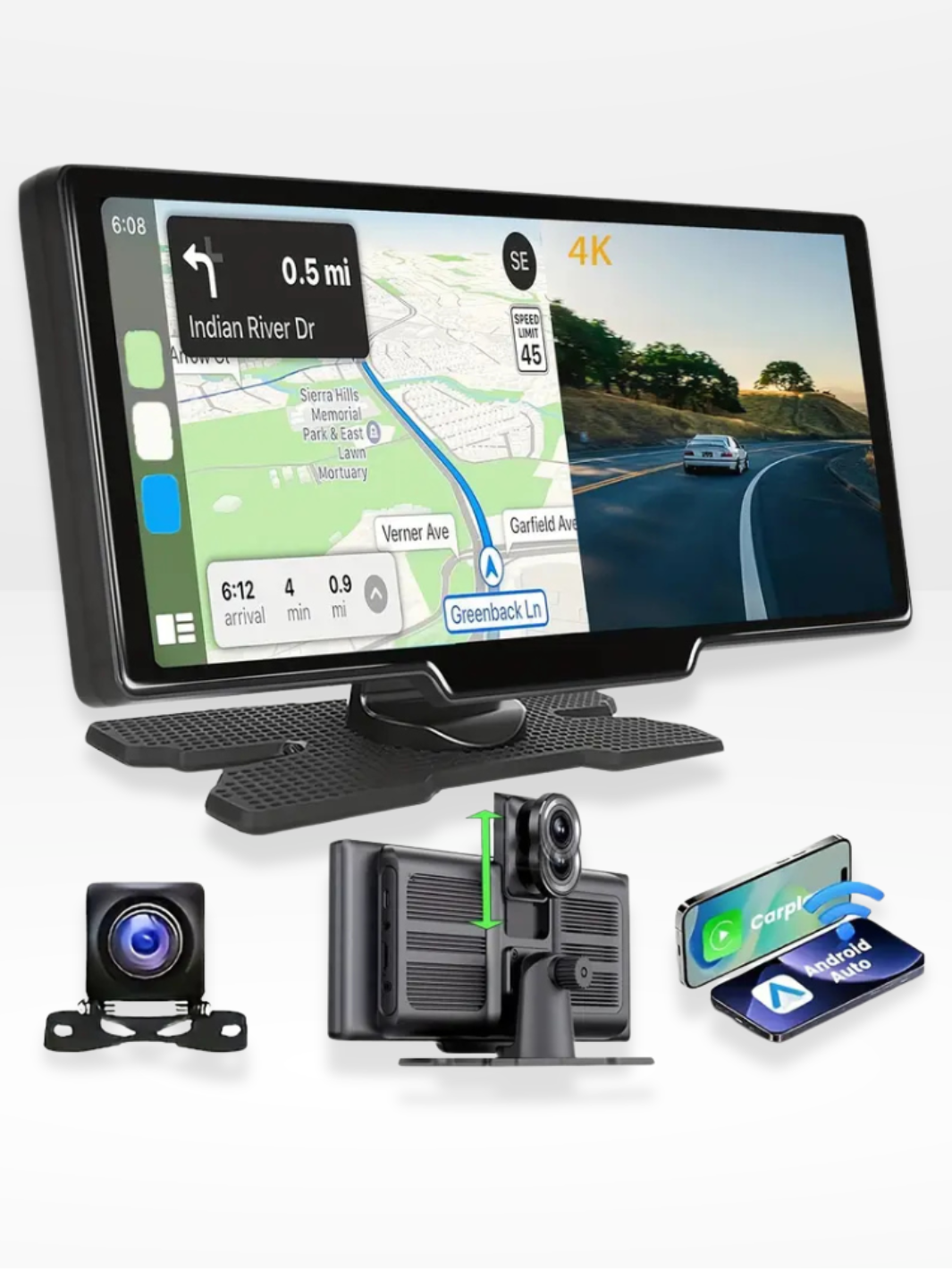 Trådløs CarPlay-skærm med indbygget 4K Dashcam & valgfrit bakkamera – 10,26" IPS-skærm