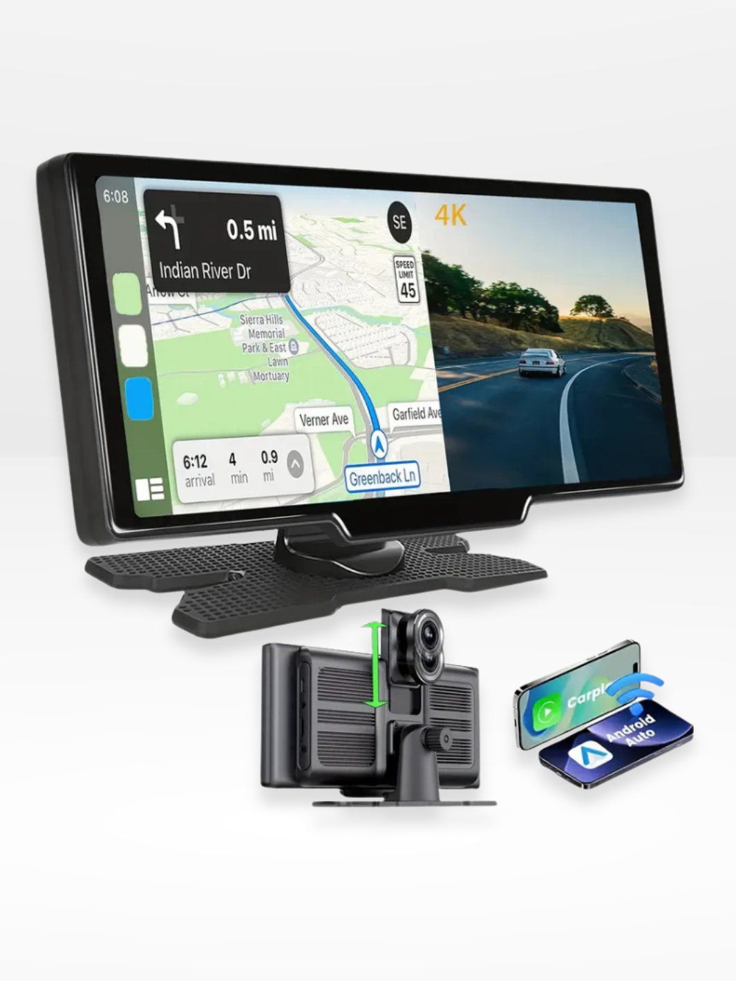 Trådløs CarPlay-skærm med indbygget 4K Dashcam & valgfrit bakkamera – 10,26" IPS-skærm