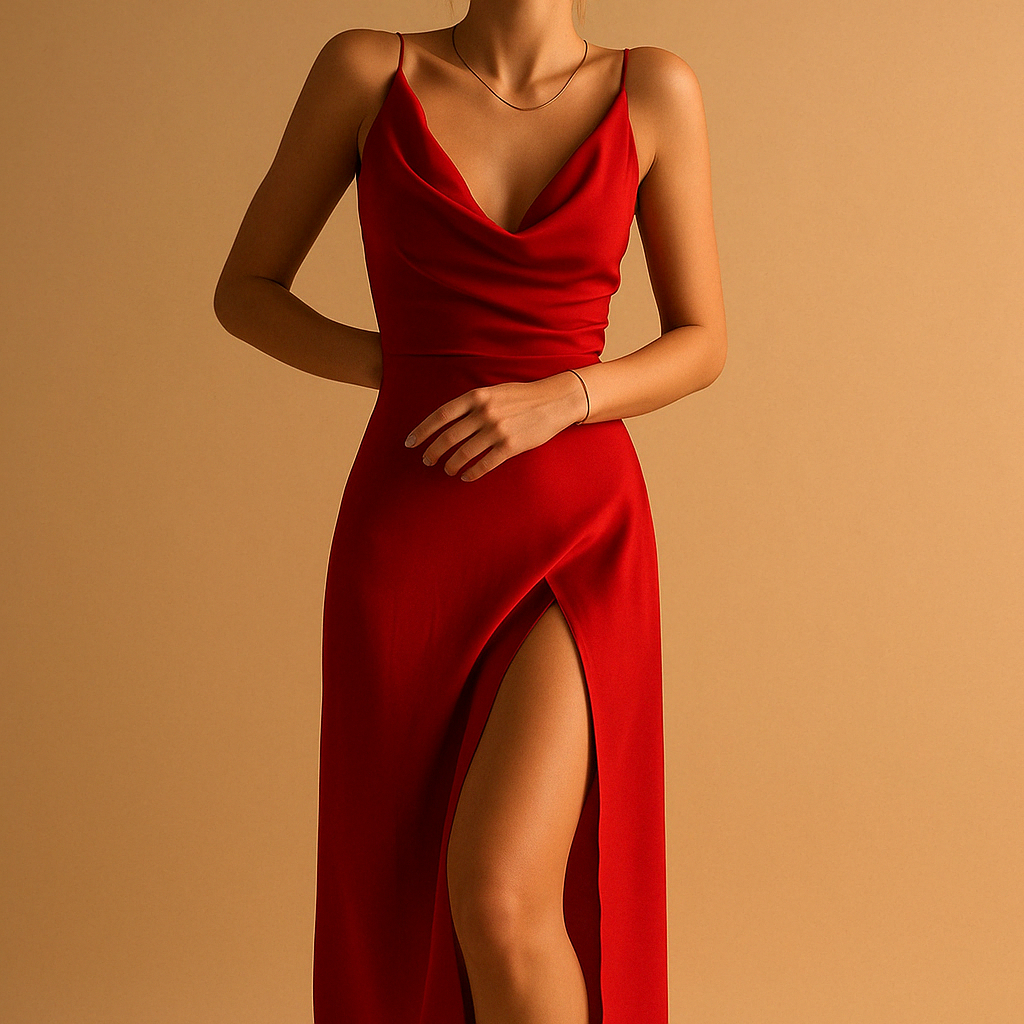 Elegante maxiabito da donna con scollo a V