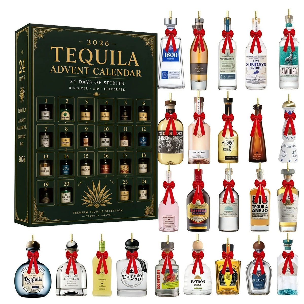 Calendario dell’Avvento del tequila 2026 – 24 mini bottiglie come decorazioni natalizie da appendere