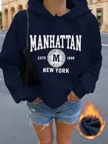 Blå casual sweatshirt med bogstav‑print til kvinder